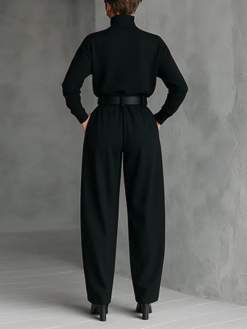 Noëlla | Black Turtleneck Top and Straight Pants Set