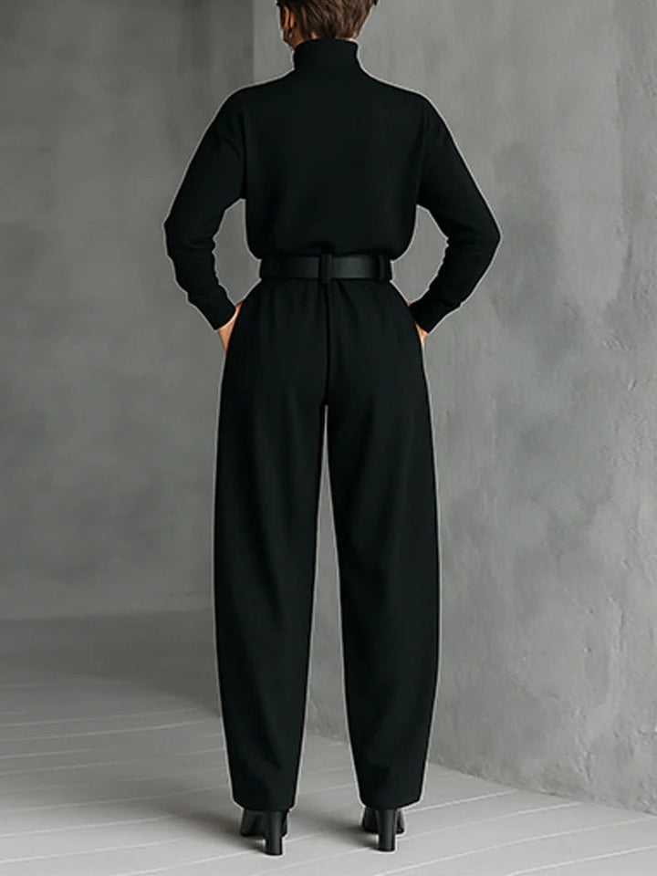 Noëlla | Black Turtleneck Top and Straight Pants Set