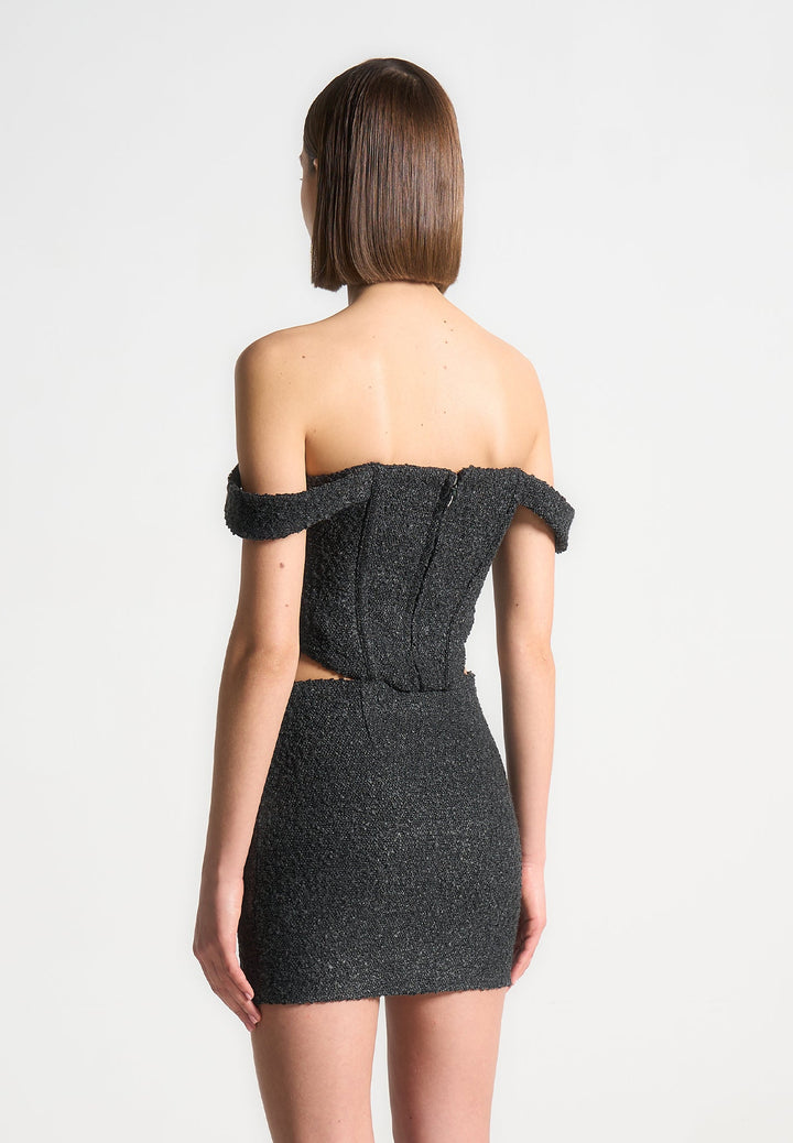 Bonnie - Boucle Bardot Corset Top - Black