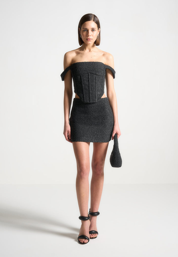 Bonnie - Boucle Bardot Corset Top - Black