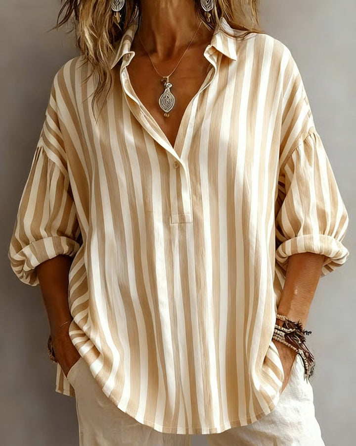 Nora | Loose Striped Blouse with Collar