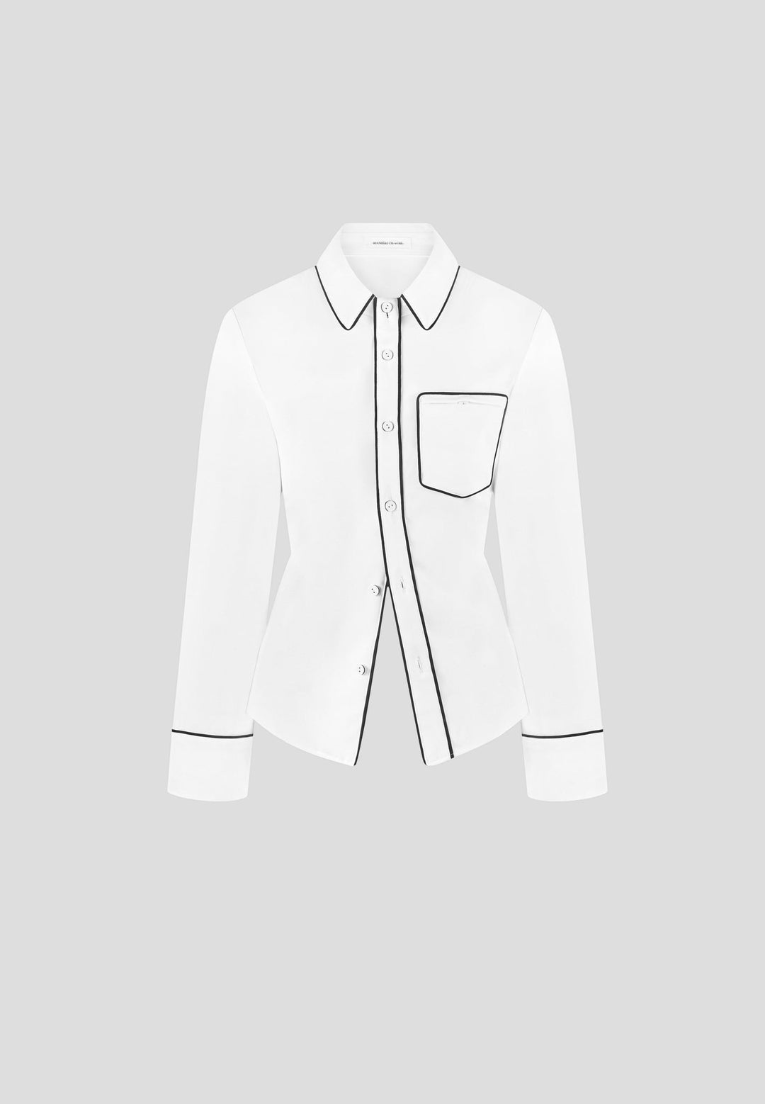 Contrast Piped Backless Tie Shirt - White/Black