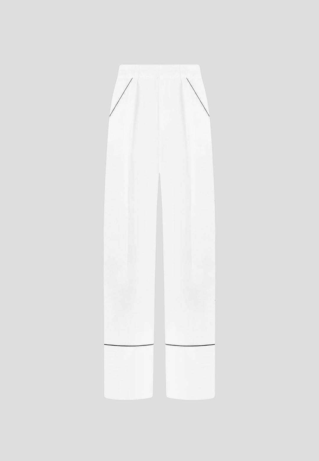 Mina - Contrast Piped Pleated Trousers - White/Black
