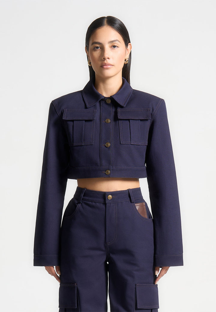 Wide Shoulder Drill Jacket - Indigo