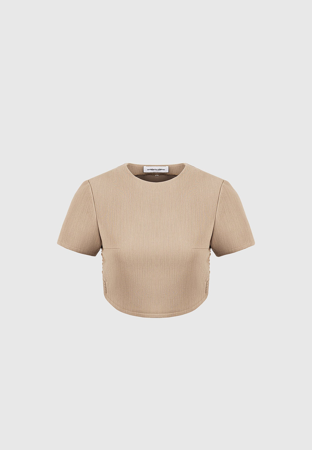 Curved Hem Backless Top with Tie - Dark Beige