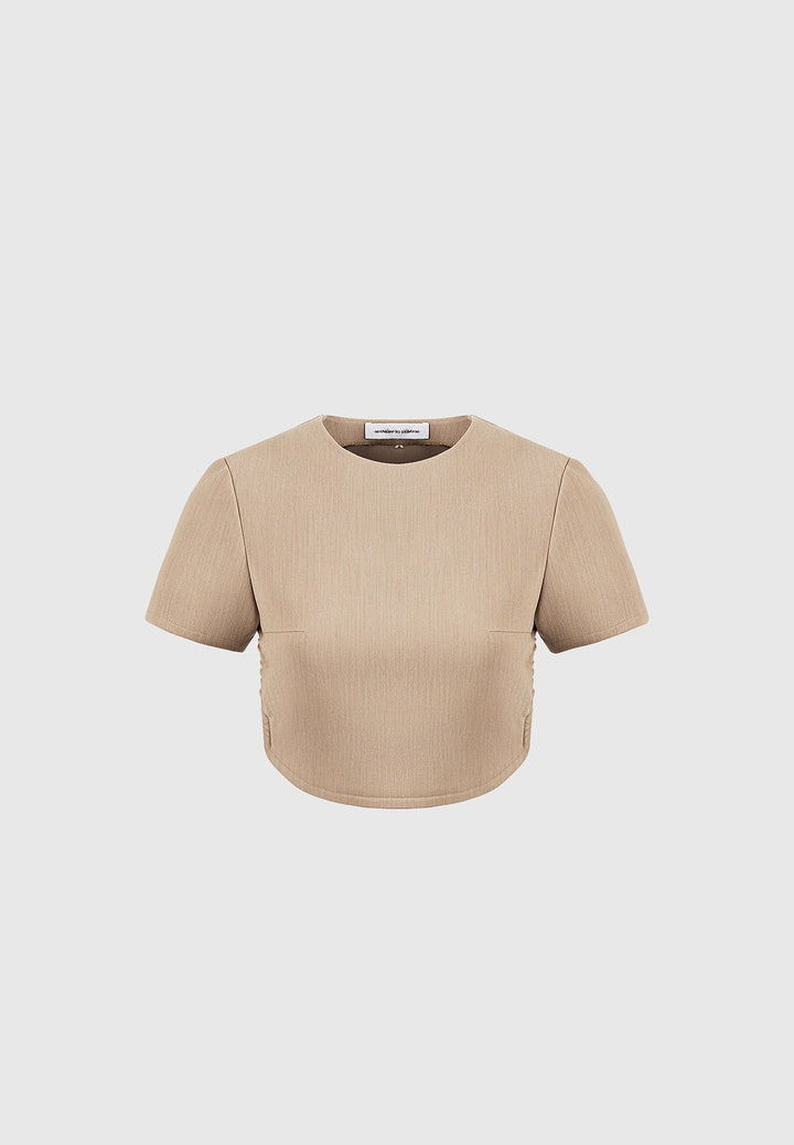 Curved Hem Backless Top with Tie - Dark Beige