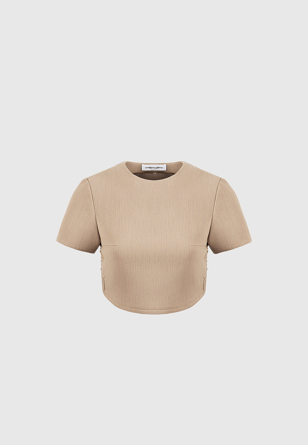 Curved Hem Backless Top with Tie - Dark Beige