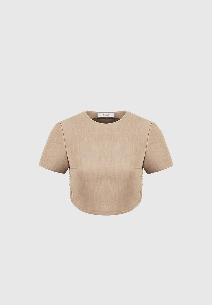 Curved Hem Backless Top with Tie - Dark Beige