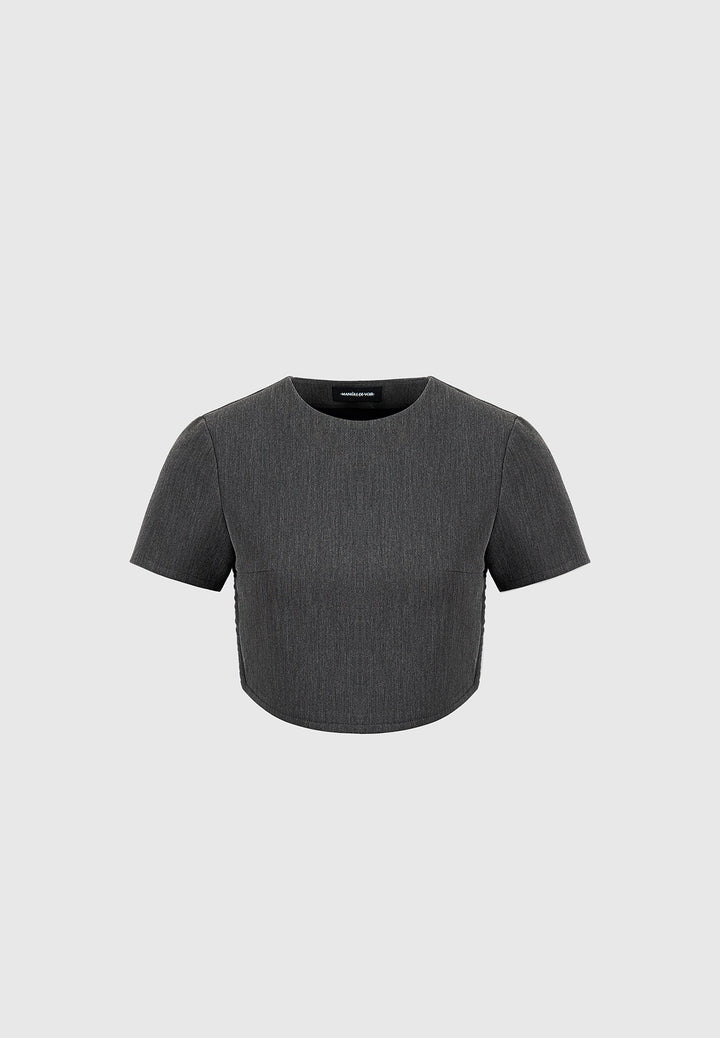 Curved Hem Backless Top with Tie - Dark Grey