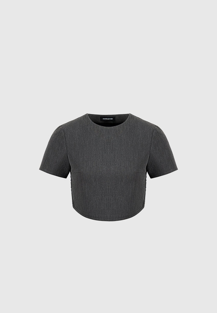 Curved Hem Backless Top with Tie - Dark Grey
