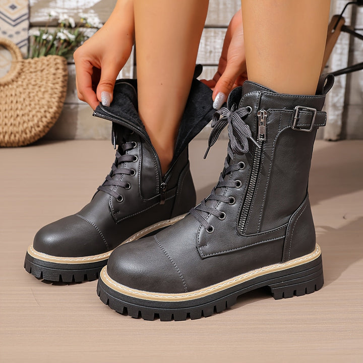 Henrietta™ | Lace-Up Side-Zip Combat Boots
