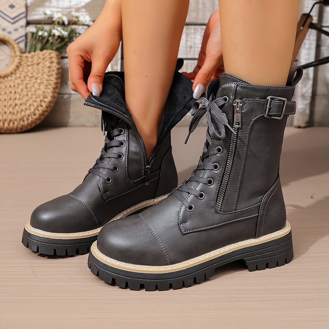 Henrietta™ | Lace-Up Side-Zip Combat Boots