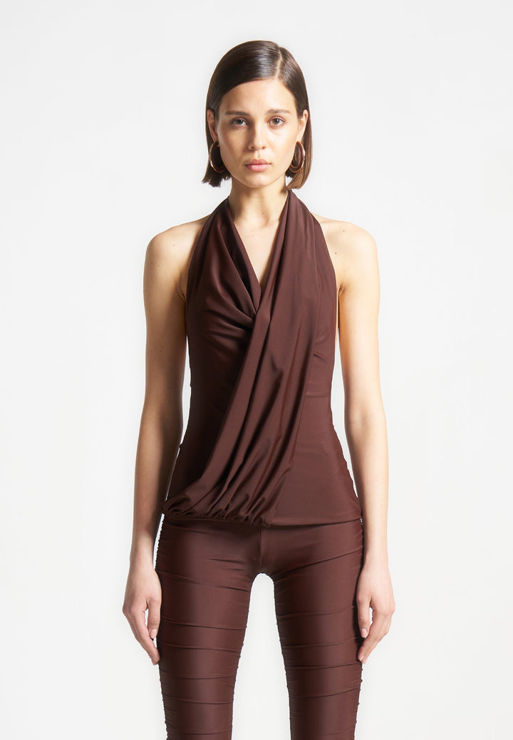 Draped Halterneck Top - Brown