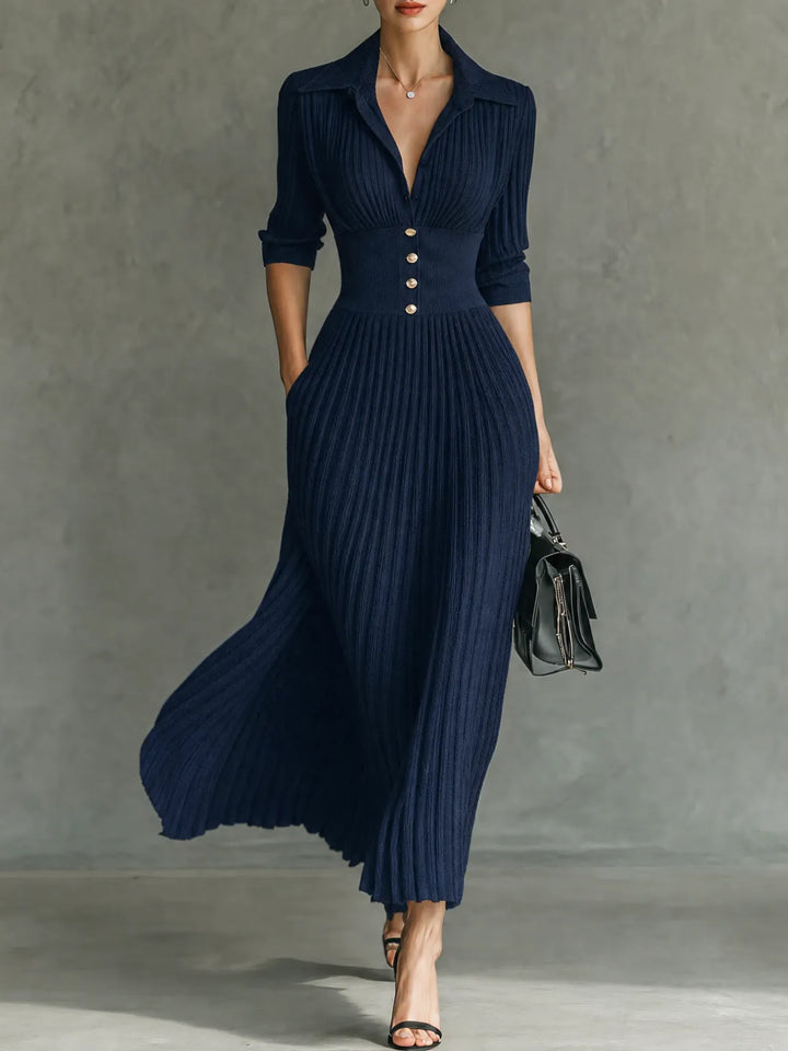 Evelyn | Pleated High-Waist Maxi Dress with Lapels