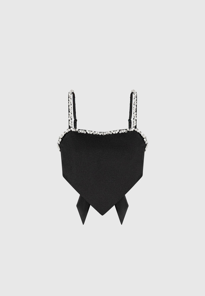 Eloise - Embellished Strap Handkerchief Top - Black