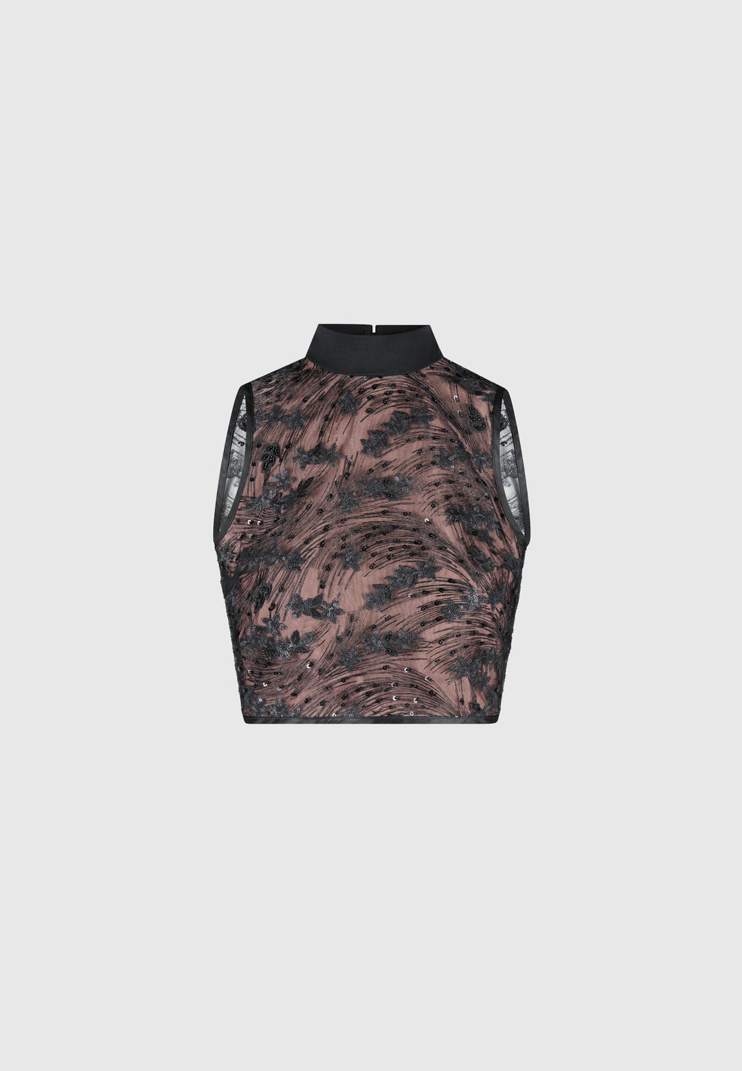 Embellished Lace Open Back Top - Black