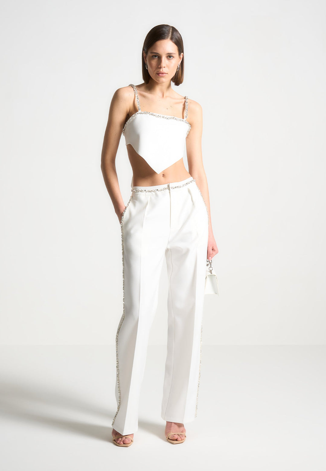 Eloise - Embellished Strap Handkerchief Top - White