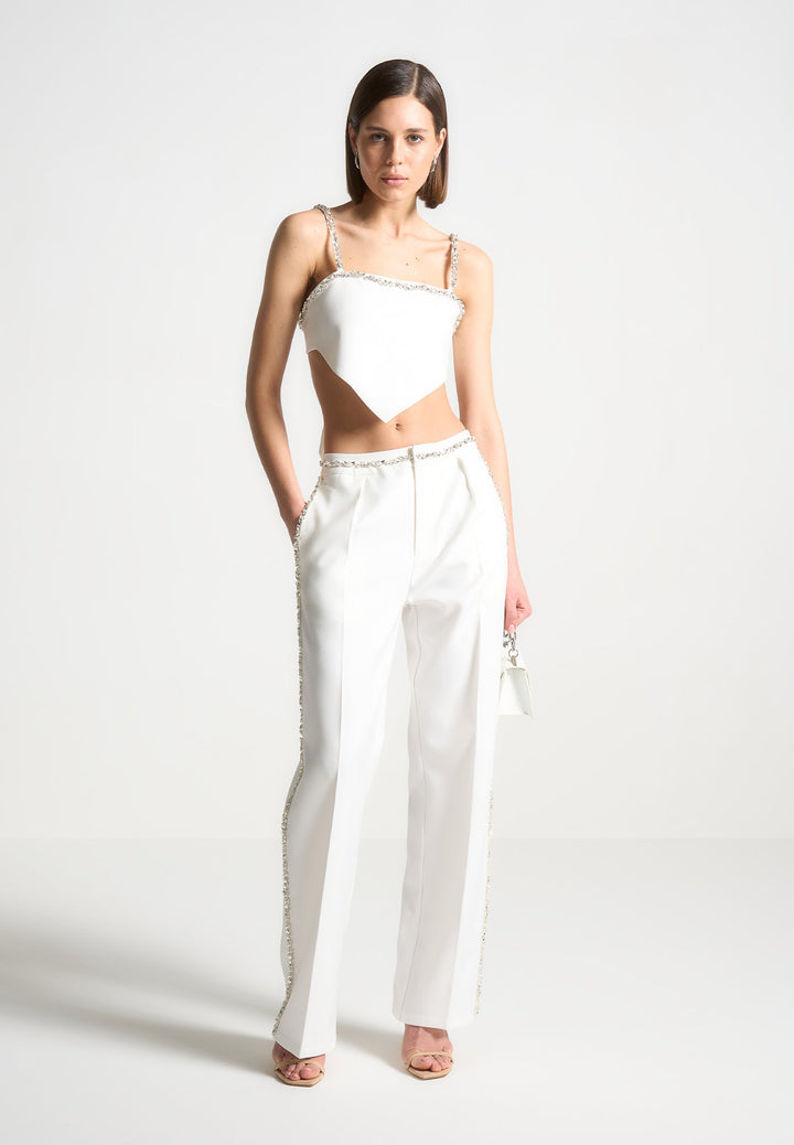 Eloise - Embellished Strap Handkerchief Top - White