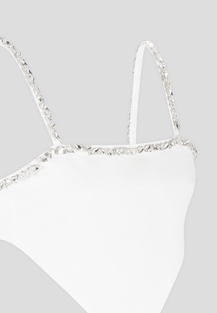 Eloise - Embellished Strap Handkerchief Top - White
