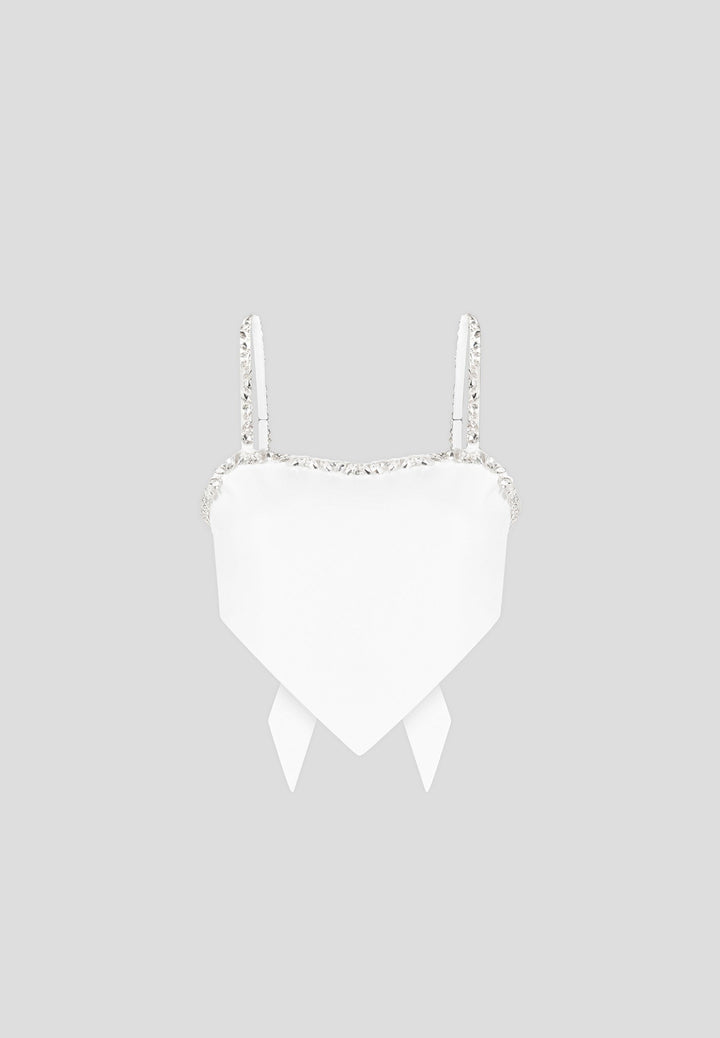 Eloise - Embellished Strap Handkerchief Top - White