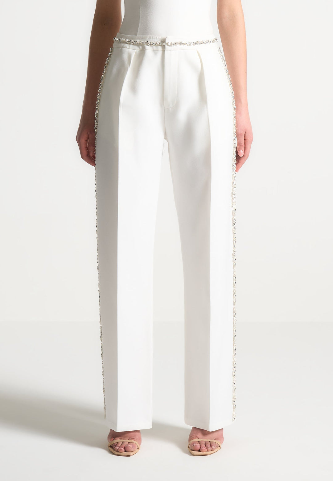 Patricia - Embellished Tailored Trousers - White