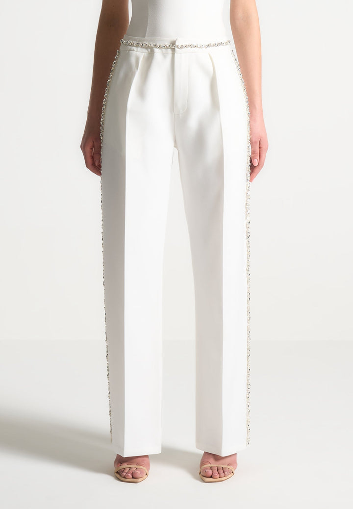 Patricia - Embellished Tailored Trousers - White