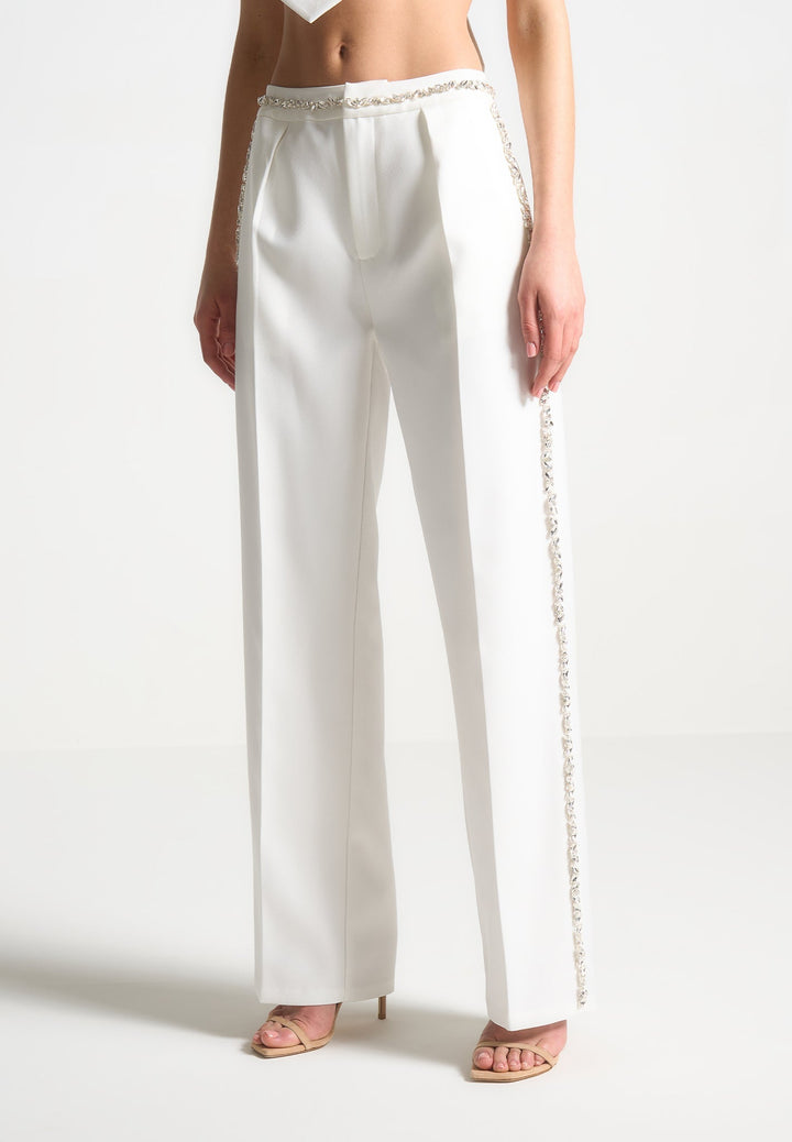 Patricia - Embellished Tailored Trousers - White
