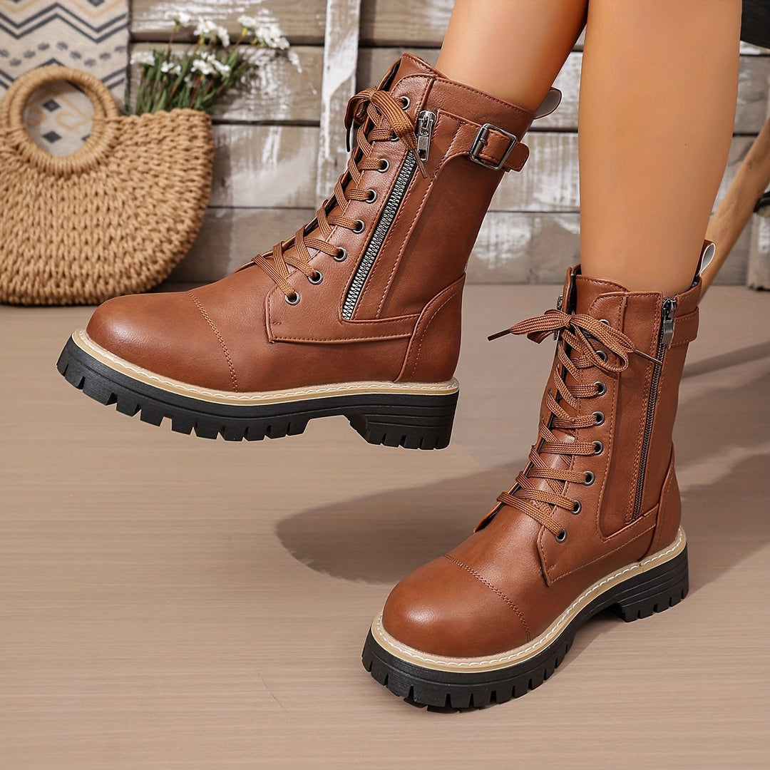 Henrietta™ | Lace-Up Side-Zip Combat Boots