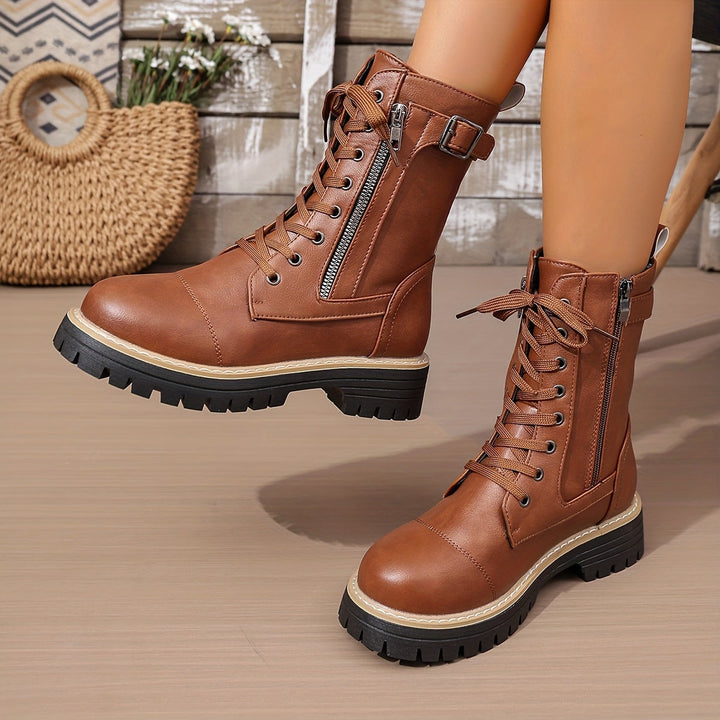 Henrietta™ | Lace-Up Side-Zip Combat Boots