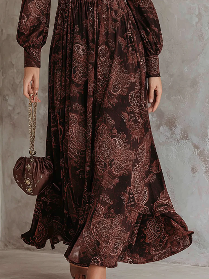 Lauren | High-Waist Paisley Maxi Dress with Zip