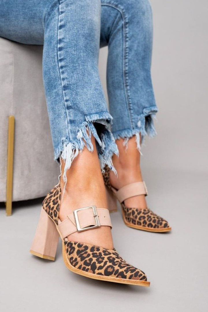 Selveta | Leopard Print Suede Sandals with Stable Heels