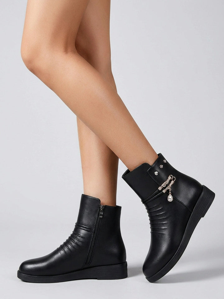 Seraphina™ | Ruched Jewel-Chain Wedge Ankle Boots
