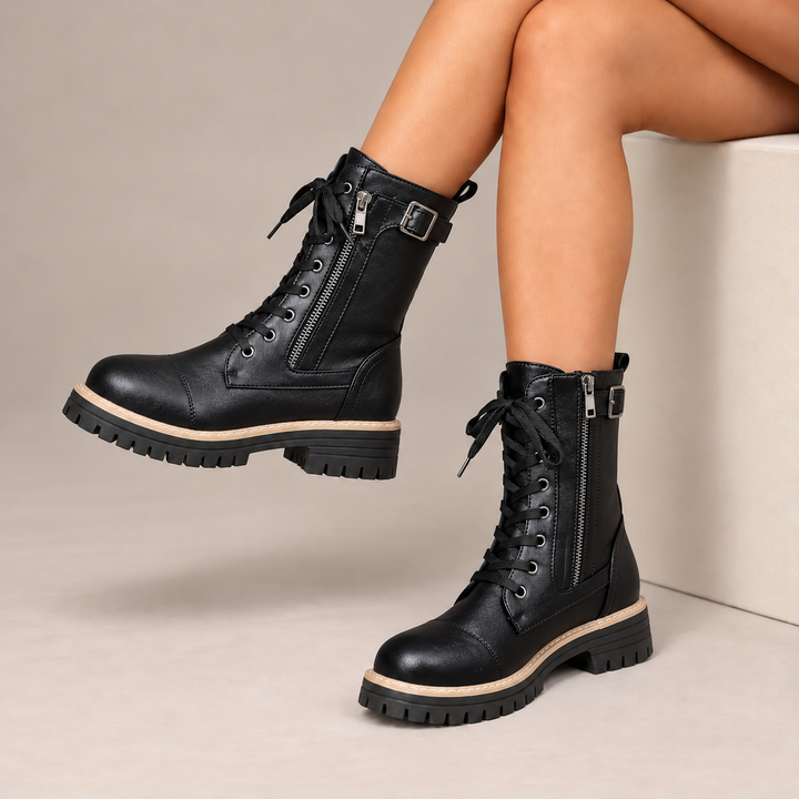 Henrietta™ | Lace-Up Side-Zip Combat Boots