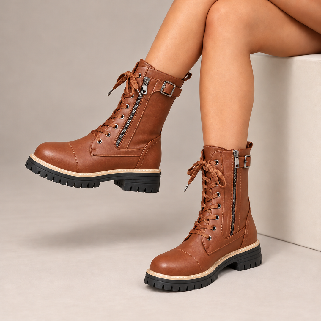 Henrietta™ | Lace-Up Side-Zip Combat Boots