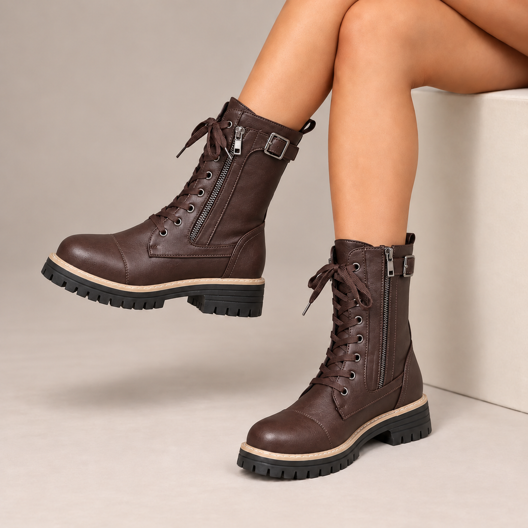 Henrietta™ | Lace-Up Side-Zip Combat Boots