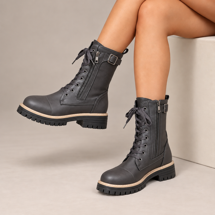 Henrietta™ | Lace-Up Side-Zip Combat Boots