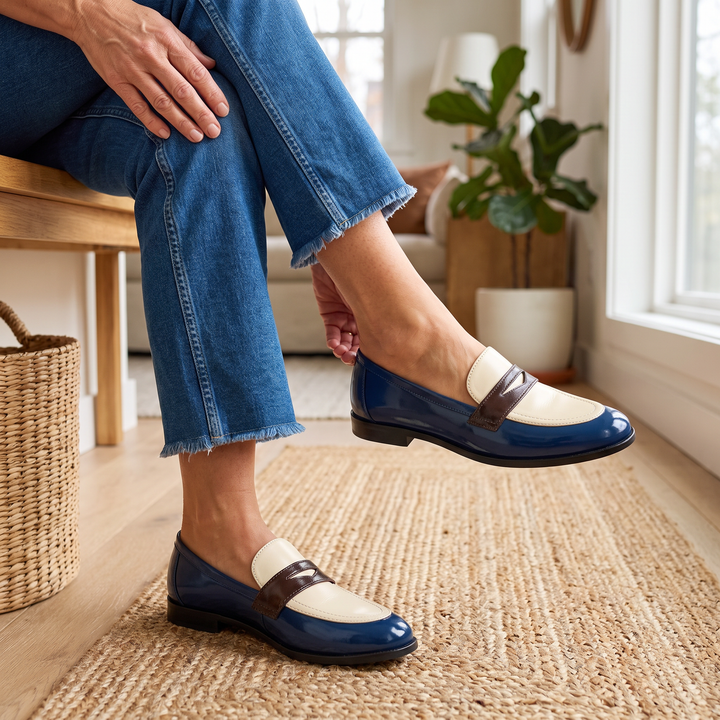 MARLEEN | MARINE BLUE LOAFER WITH SMALL HEEL