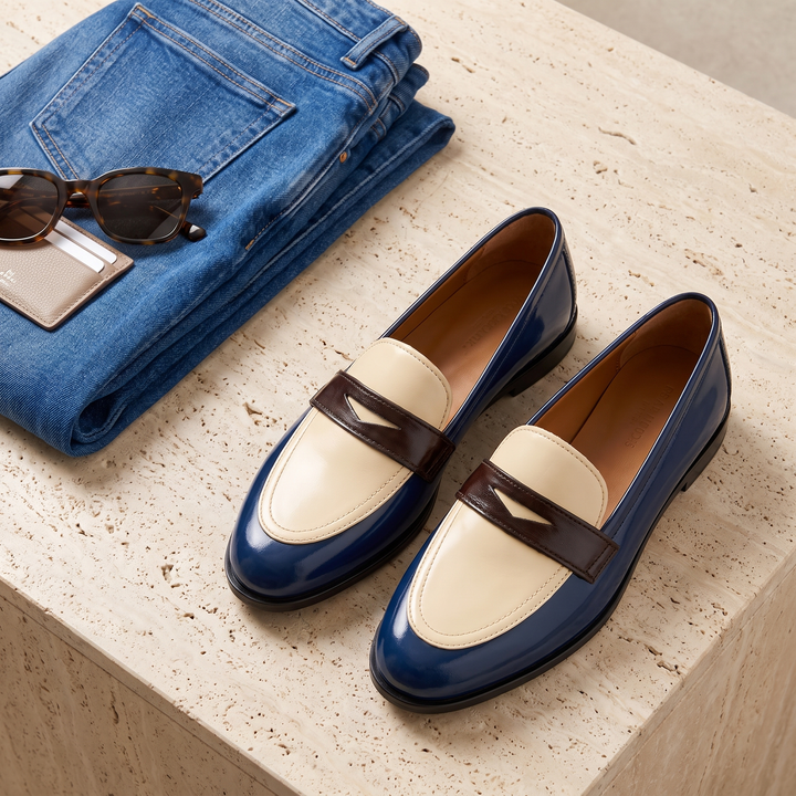MARLEEN | MARINE BLUE LOAFER WITH SMALL HEEL