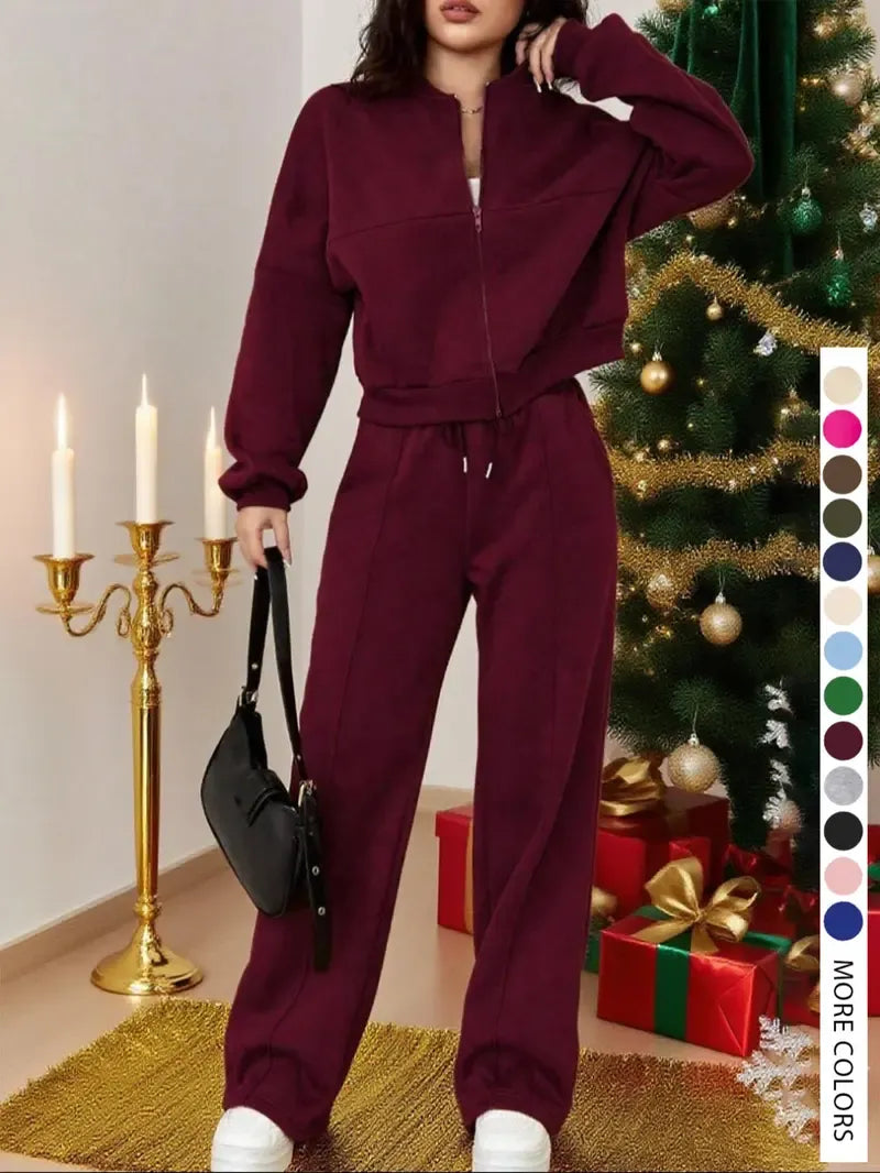 Casual Striped Long Sleeve Zipper Jacket &amp; Pants Set