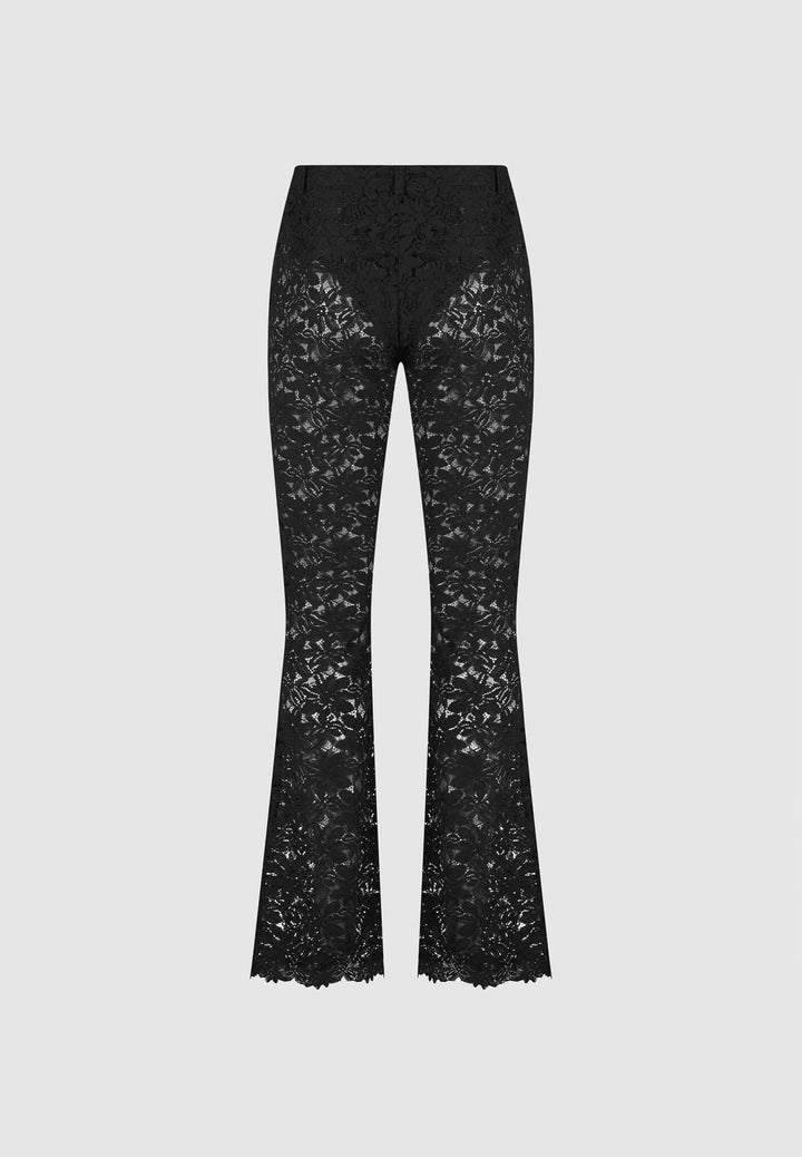 Lace Fit and Flare Trousers - Black