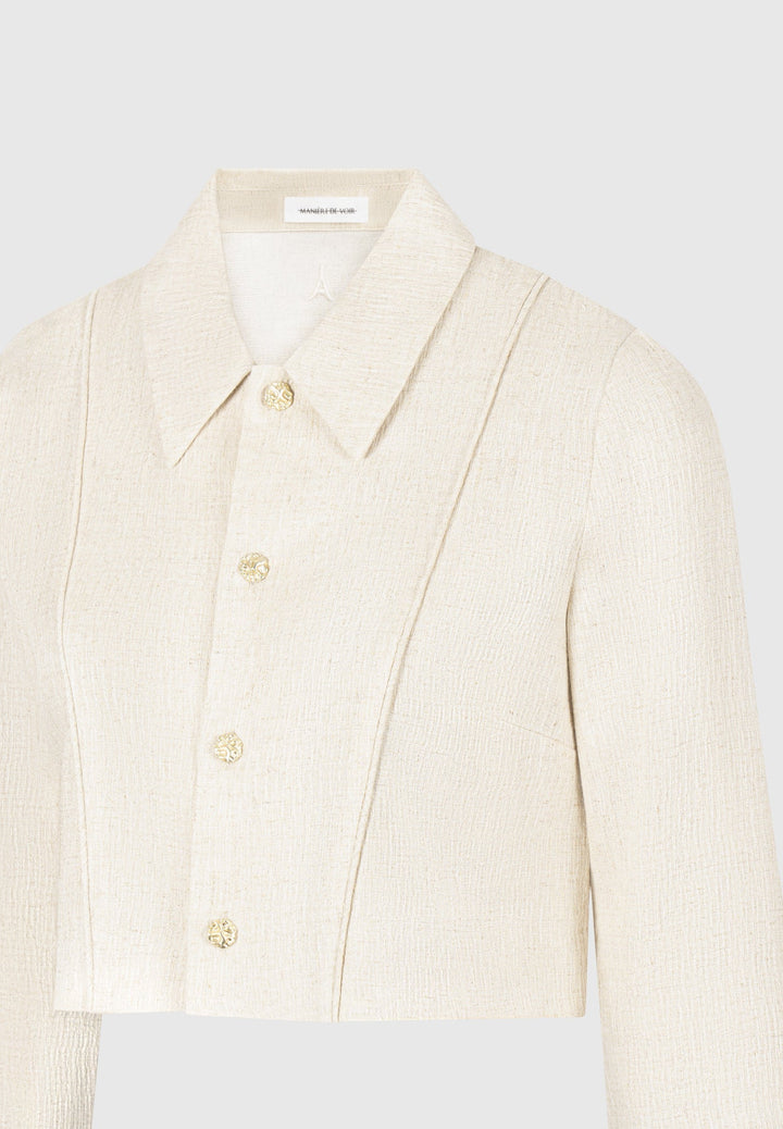 Florine - Linen Pintuck Cropped Shirt - Natural