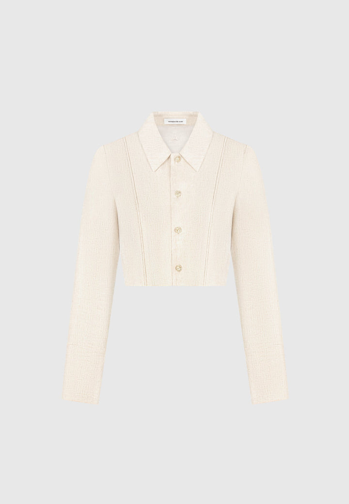 Florine - Linen Pintuck Cropped Shirt - Natural