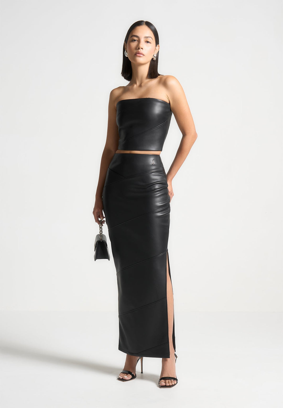 Bandeau Leather Corset Top - Black