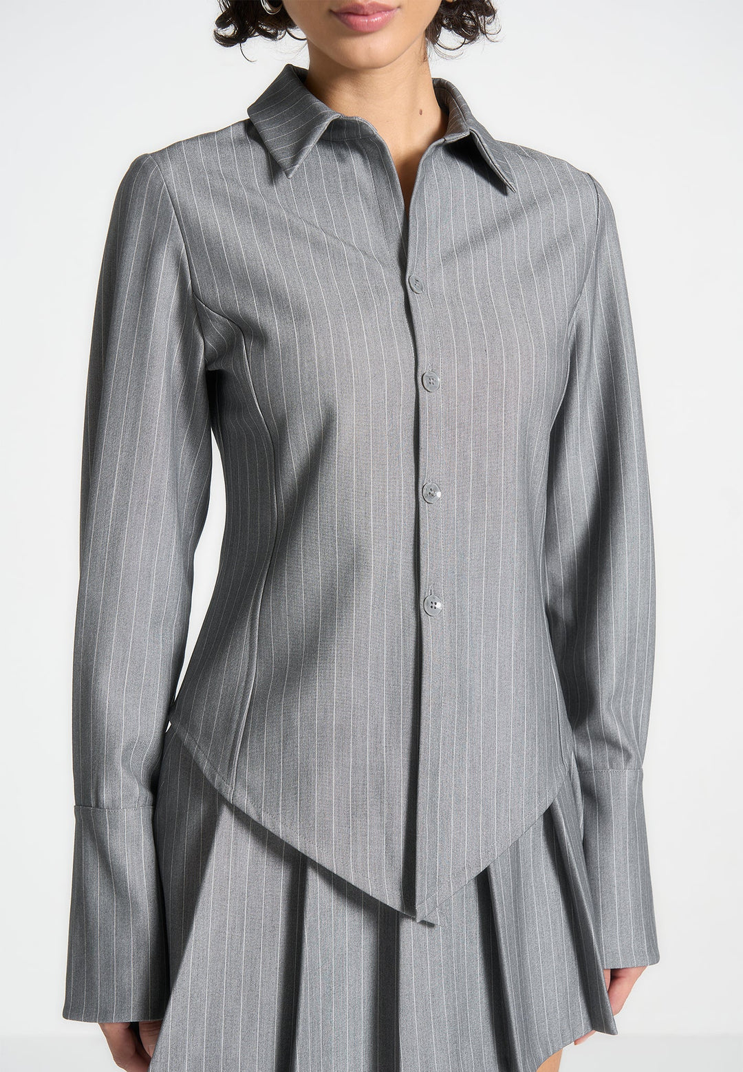 Sonia - Pinstripe Angled Shirt - Grey
