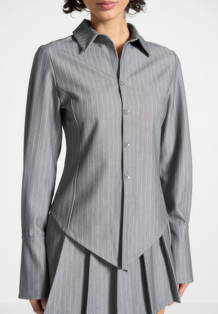 Sonia - Pinstripe Angled Shirt - Grey