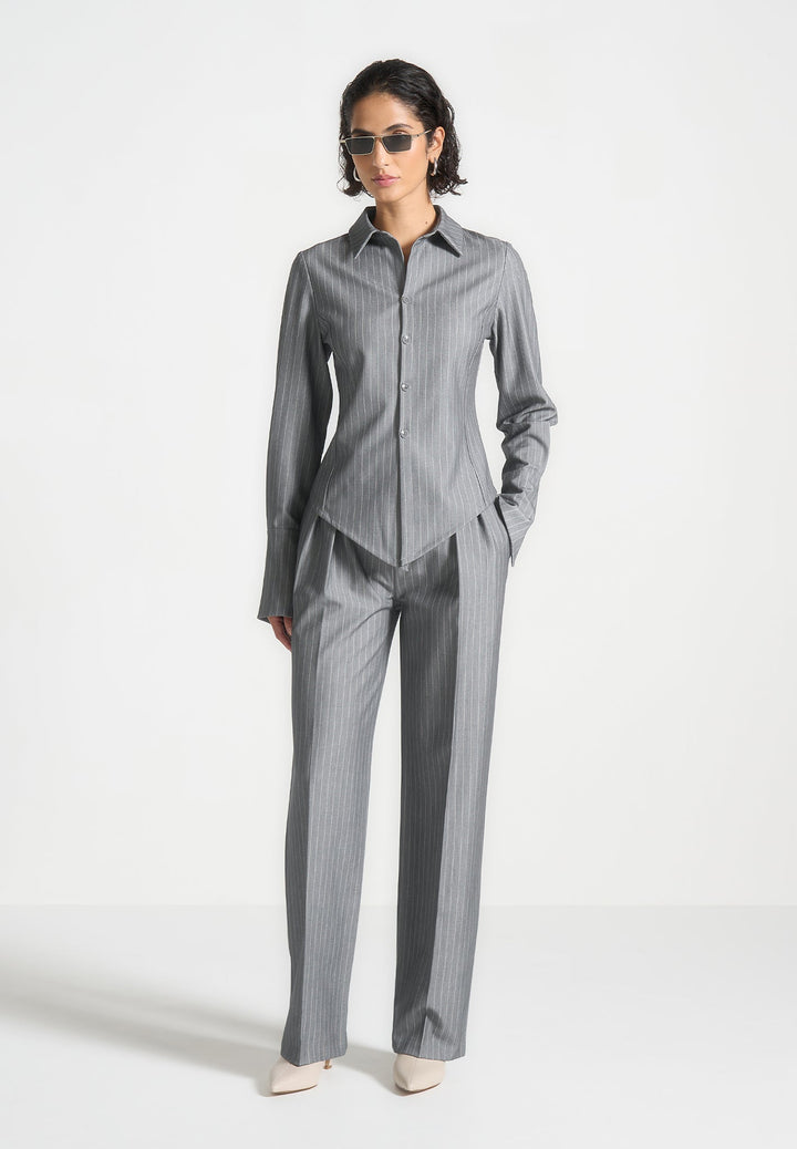 Sonia - Pinstripe Angled Shirt - Grey