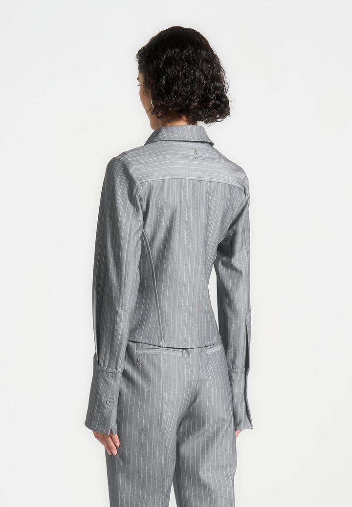 Sonia - Pinstripe Angled Shirt - Grey