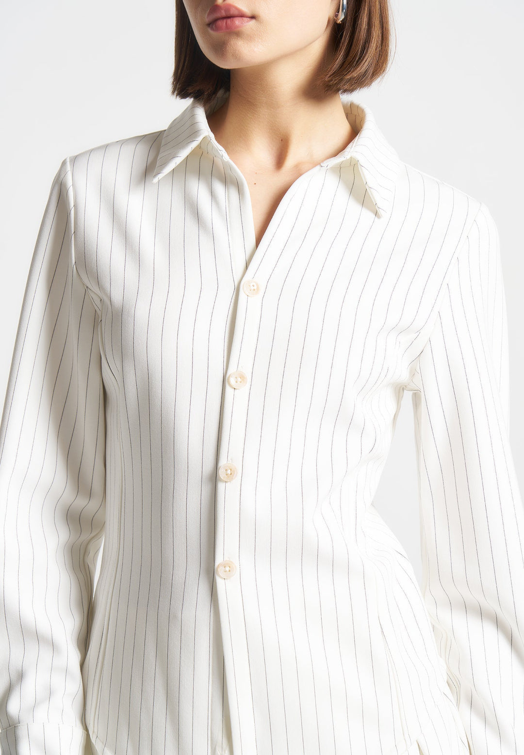 Sonia - Pinstripe Angled Shirt - White