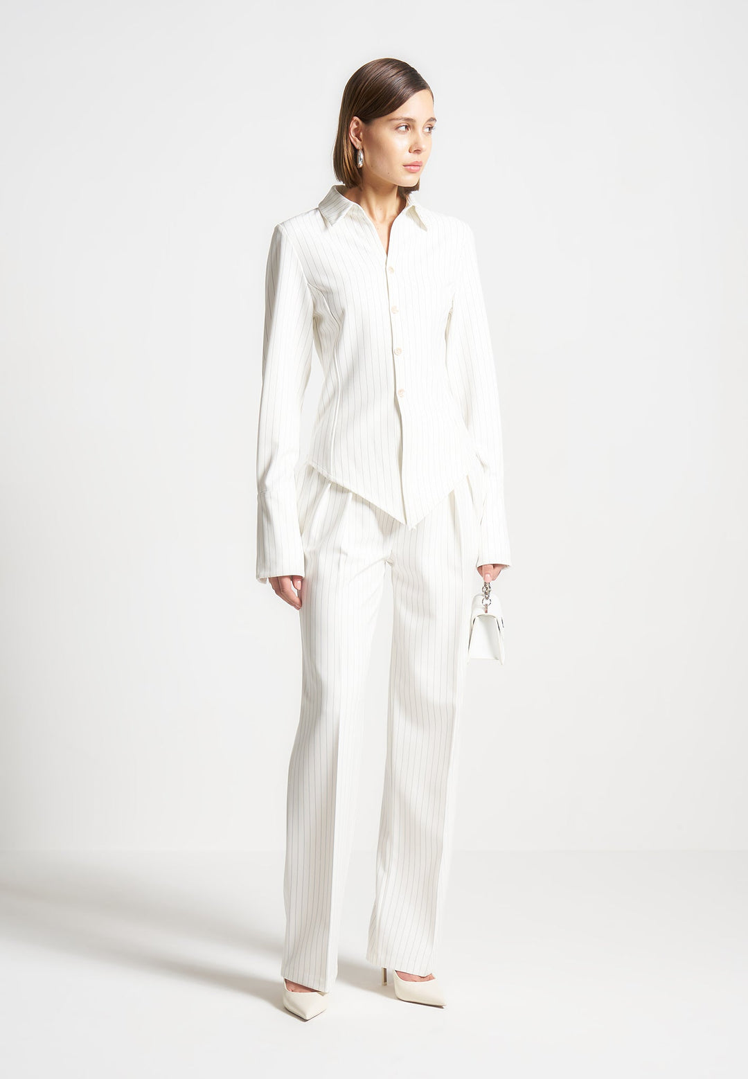 Sonia - Pinstripe Angled Shirt - White
