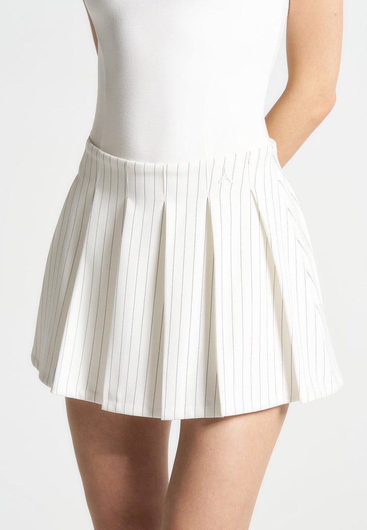 Rina - Pinstripe Pleated Skort - White